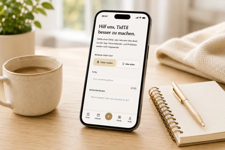 Hilfe, Feedback und Ideen direkt in TidTil senden